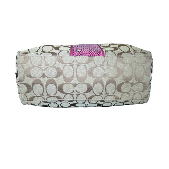 Coach Raspberry Pink & Tan Signature Logo Patent Python Embossed Leather Handbag - Picture 5 of 14